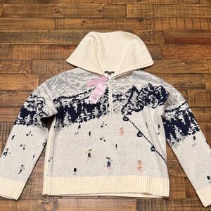 Wild Fable Collar Quarter Zip Pullover Sweater - Off-White Landscape Small
